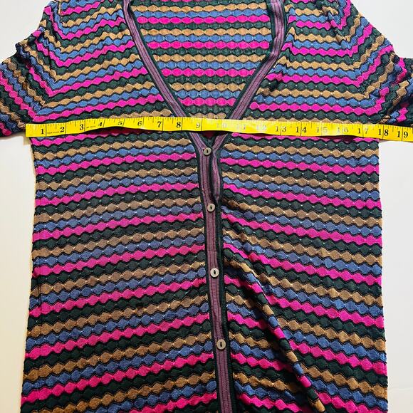Zara Multicolored Knit V Neck Button Front Long Cardigan Size Medium - Picture 5 of 6